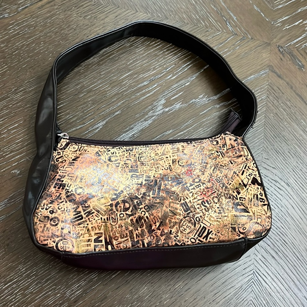 Vintage 90’s Small brown & tan letter print shoulder bag